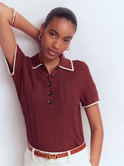 Boden Red Pointelle Henley T-Shirt - Image 3 of 6