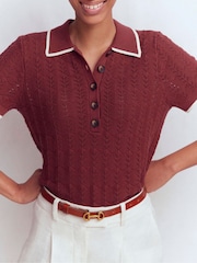 Boden Red Pointelle Henley T-Shirt - Image 4 of 6