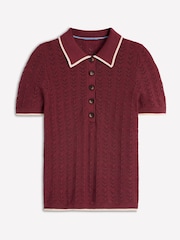 Boden Red Pointelle Henley T-Shirt - Image 5 of 6