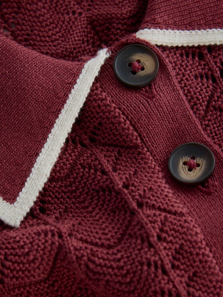 Boden Red Pointelle Henley T-Shirt - Image 6 of 6