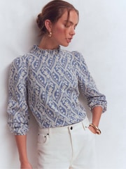Boden Blue Puff Sleeve Interest Top - Image 1 of 5