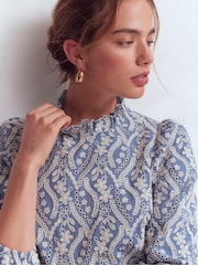 Boden Blue Puff Sleeve Interest Top - Image 2 of 5