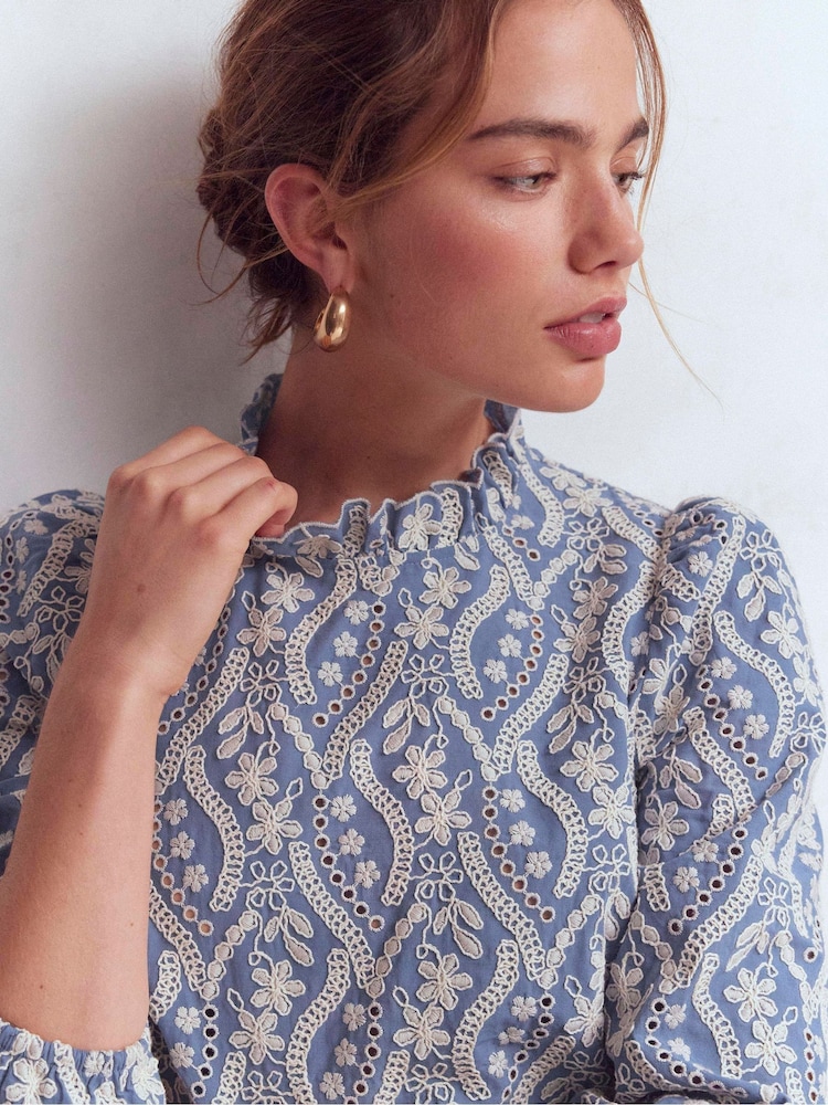 Boden Blue Puff Sleeve Interest Top - Image 2 of 5