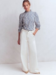 Boden Blue Puff Sleeve Interest Top - Image 4 of 5