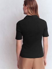 Boden Black Collared Ribbed Henley T-Shirt - Image 3 of 5
