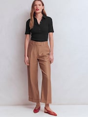 Boden Black Collared Ribbed Henley T-Shirt - Image 4 of 5