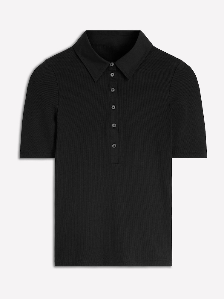 Boden Black Collared Ribbed Henley T-Shirt - Image 5 of 5