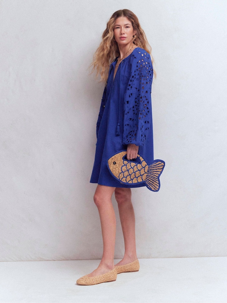 Boden Blue Embroidered Sleeve Kaftan - Image 1 of 5