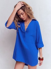 Boden Blue Longline Double Cloth Shirt - Image 4 of 6