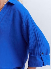 Boden Blue Longline Double Cloth Shirt - Image 5 of 6