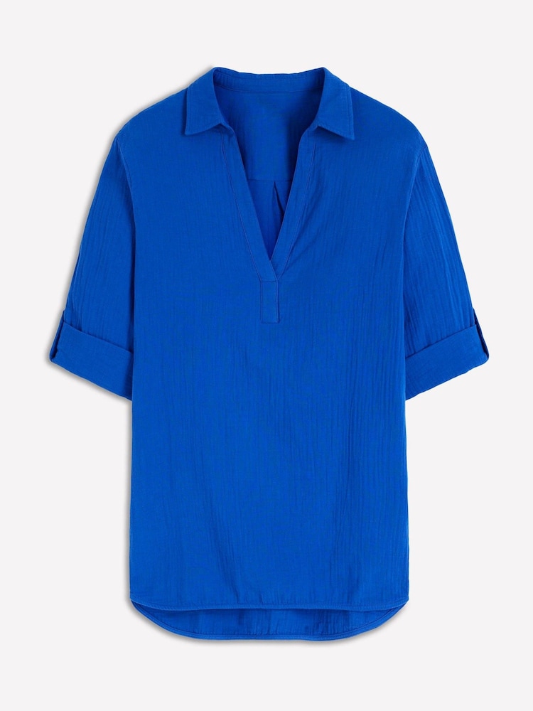 Boden Blue Longline Double Cloth Shirt - Image 6 of 6