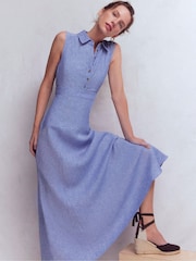 Boden Blue Erma Drop Waist Linen Dress - Image 1 of 5