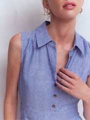 Boden Blue Erma Drop Waist Linen Dress - Image 2 of 5