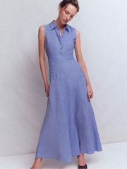 Boden Blue Erma Drop Waist Linen Dress - Image 4 of 5