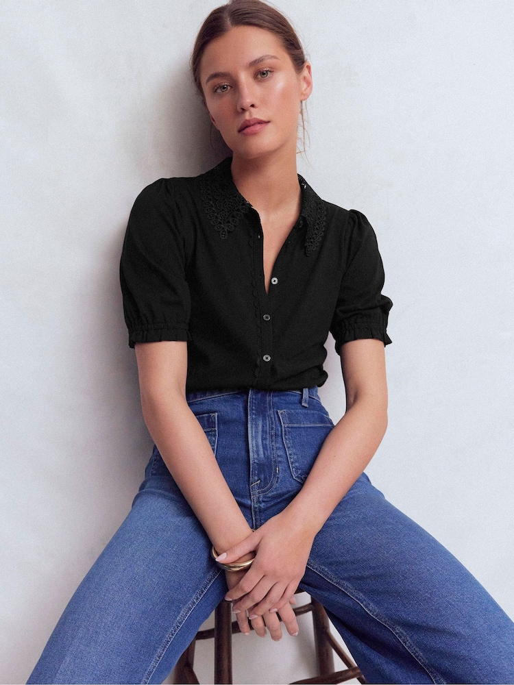 Boden Black Nessa Broderie Collar Blouse - Image 1 of 4