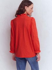 Boden Red Emily Pom Detail Ruffle Shirt - Image 3 of 6