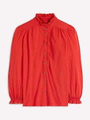 Boden Red Emily Pom Detail Ruffle Shirt - Image 6 of 6
