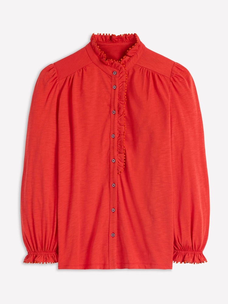 Boden Red Emily Pom Detail Ruffle Shirt - Image 6 of 6