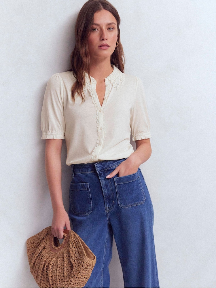 Boden Cream Nessa Broderie Collar Blouse - Image 2 of 5