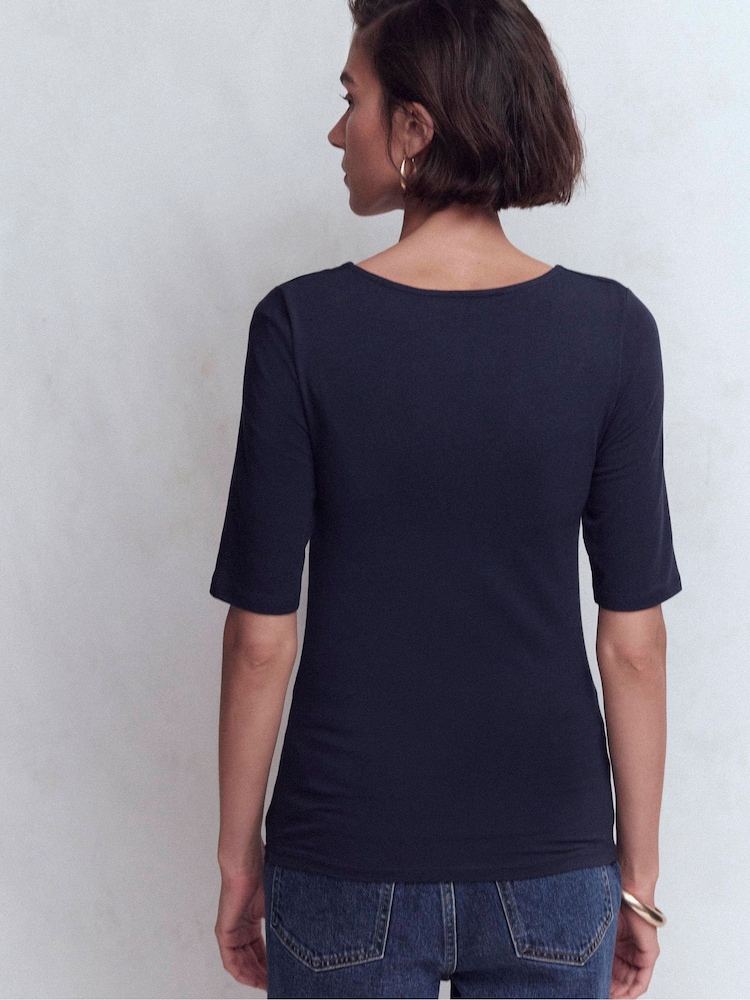 Boden Blue Ruched Detail V-Neck Top - Image 2 of 5 Boden Blue Ruched Detail V-Neck Top - Image 2 of 5