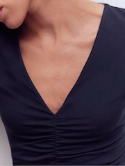 Boden Blue Ruched Detail V-Neck Top - Image 4 of 5