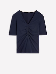 Boden Blue Ruched Detail V-Neck Top - Image 5 of 5