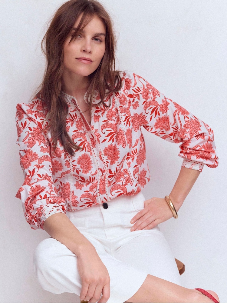 Boden Red Rhea Trim  Insert Cotton Blouse - Image 1 of 6