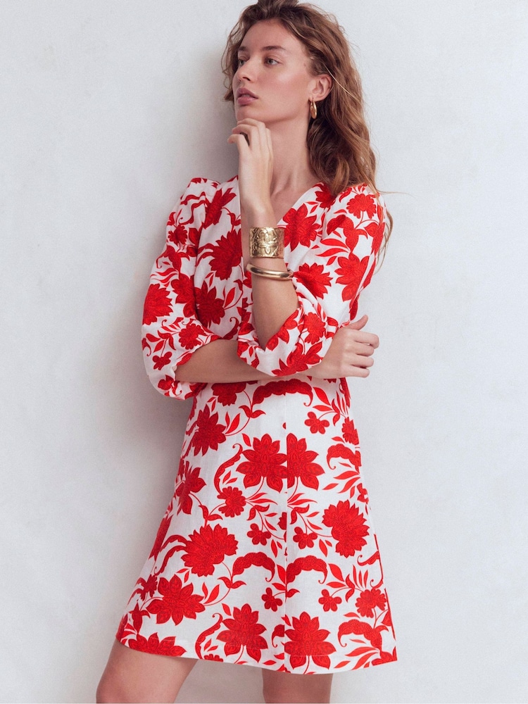 Boden Red Marla Linen Blend Short Dress - Image 1 of 6