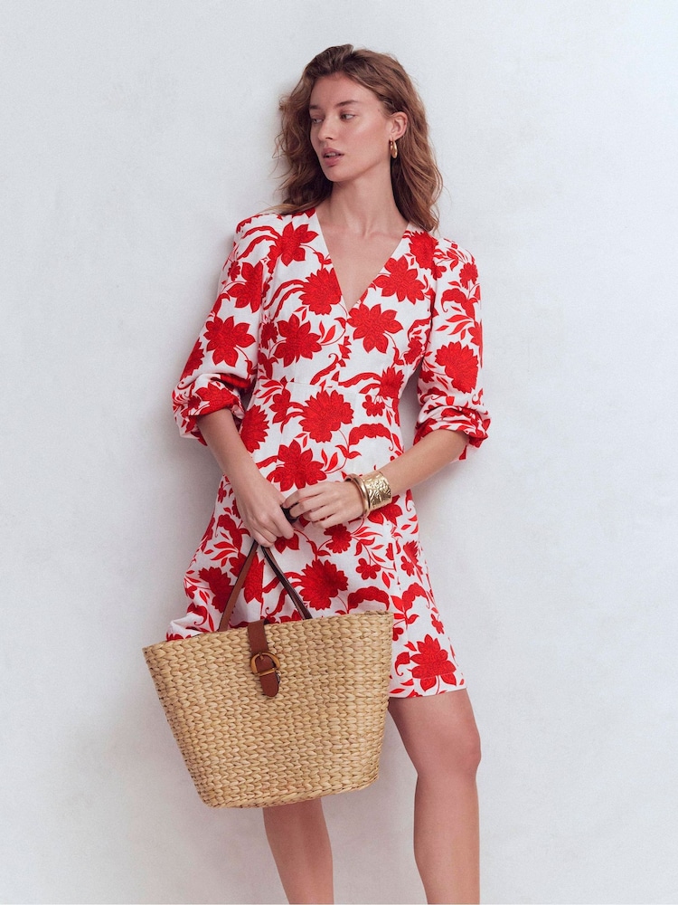 boden red dress Ruffle Silk Midi - To be summer ready just add sandals and a raffia bag Volume Sleeve Midi Dress-Poppy Red
