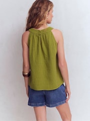 Boden Green Ruffle Double Cloth Top - Image 3 of 5