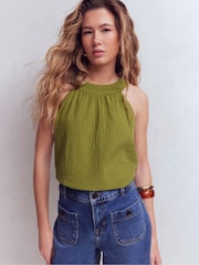 Boden Green Ruffle Double Cloth Top - Image 4 of 5