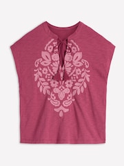 Boden Pink Embroidered Notch T-Shirt - Image 4 of 4