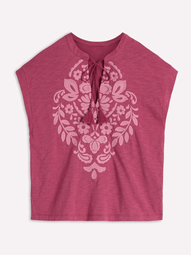 Boden Pink Embroidered Notch T-Shirt - Image 4 of 4
