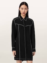 AllSaints Black Tala Shirt Dress - Image 1 of 6