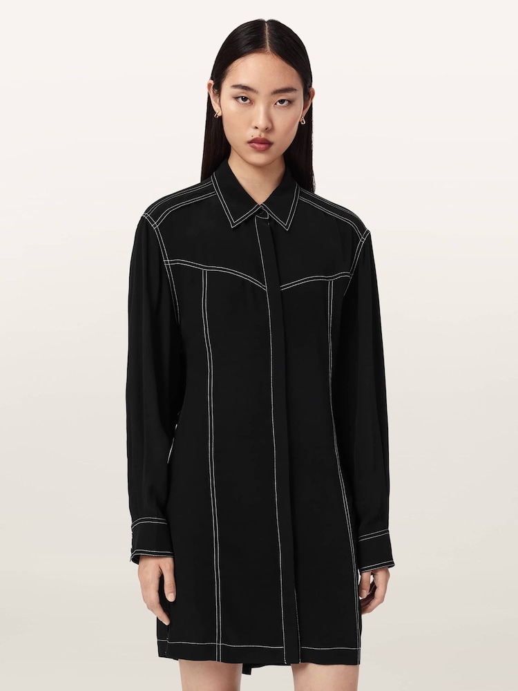 AllSaints Black Tala Shirt Dress - Image 1 of 6