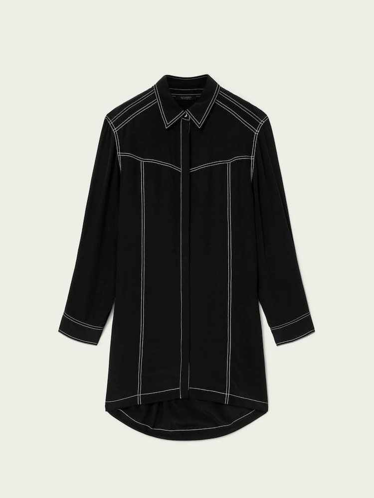 AllSaints Black Tala Shirt Dress - Image 6 of 6