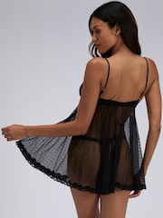 Boux Avenue Black Vixen Spot Mesh Babydoll Basque - Image 4 of 5