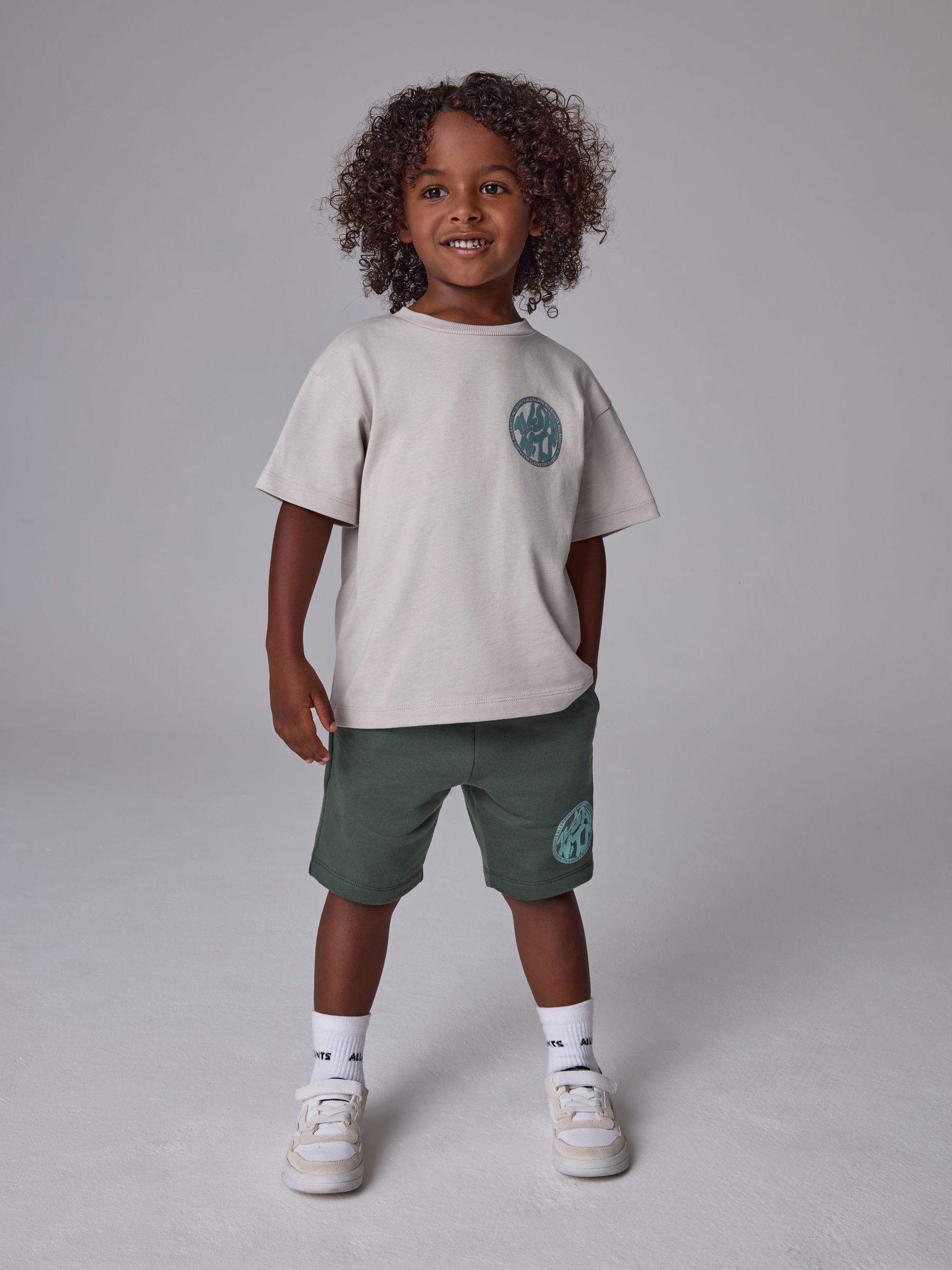 smALLSAINTS Neutral/Green Distortion T-Shirt and Sweat Short Younger Set view 1