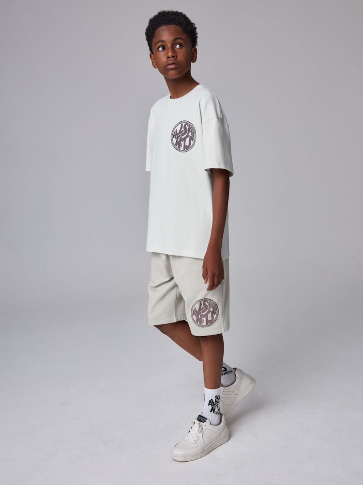smALLSAINTS Neutral Distortion Oversized T-Shirt and Sweat Shorts Set - Image 1 of 13 smALLSAINTS Neutral Distortion Oversized T-Shirt and Sweat Shorts Set - Image 1 of 13