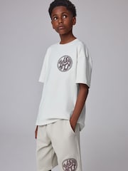 smALLSAINTS Neutral Distortion Oversized T-Shirt and Sweat Shorts Set - Image 2 of 13