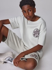 smALLSAINTS Neutral Distortion Oversized T-Shirt and Sweat Shorts Set - Image 4 of 13