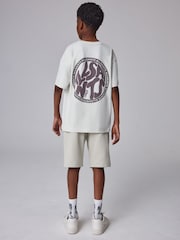 smALLSAINTS Neutral Distortion Oversized T-Shirt and Sweat Shorts Set - Image 5 of 13