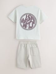 smALLSAINTS Neutral Distortion Oversized T-Shirt and Sweat Shorts Set - Image 9 of 13