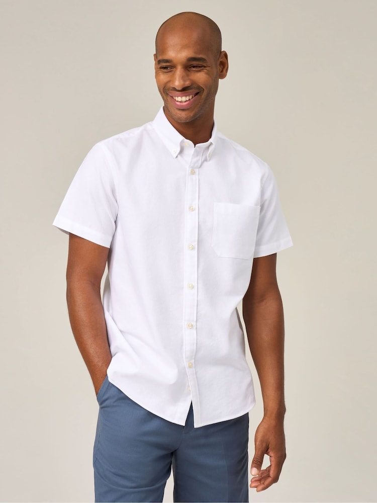 Skopes White Tailored Fit Casual Short Sleeve Oxford Shirt - Image 1 of 5