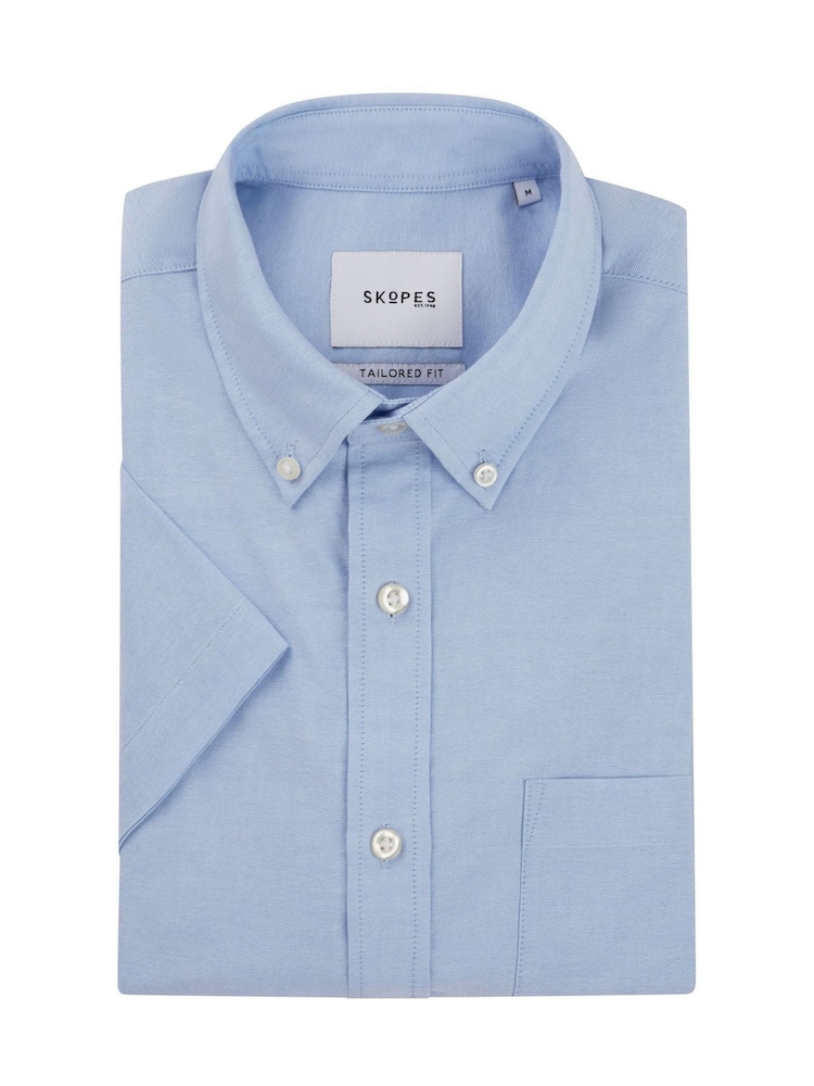Skopes Blue Tailored Fit Casual Short Sleeve Oxford Shirt - Image 7 of 7