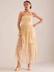 Anthropologie Yellow Jade Bandeau Floral Embroidered Midi Dress - Image 2 of 4