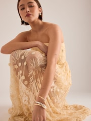 Anthropologie Yellow Jade Bandeau Floral Embroidered Midi Dress - Image 4 of 4