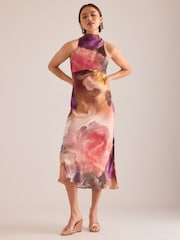 Anthropologie Purple Milly Printed High-Neck Midi Dress - Image 1 of 4