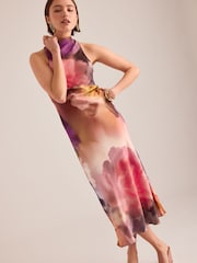 Anthropologie Purple Milly Printed High-Neck Midi Dress - Image 2 of 4