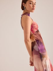 Anthropologie Purple Soft Floral Soft Floral Printed Milly High-Neck Sleeveless Midi Dress - Image 7 of 7